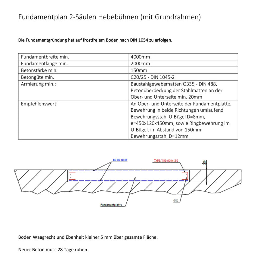 2 Säulen Hebebühne Weber Profi Serie 4.2G mit Grundrahmen