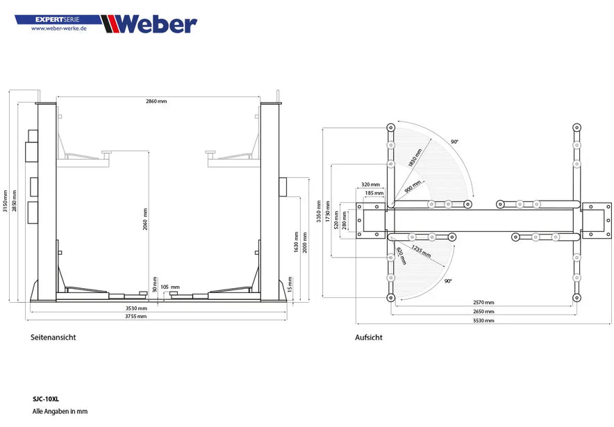 2 Säulen Hebebühne Weber Expert Serie SJC-10XL