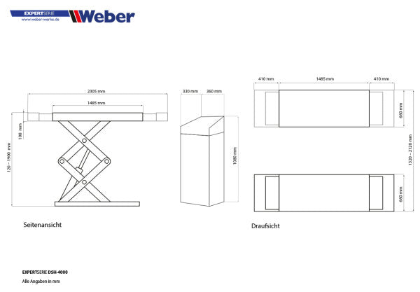 Doppel Scherenhebebühne Weber Expert Serie DSH-4000