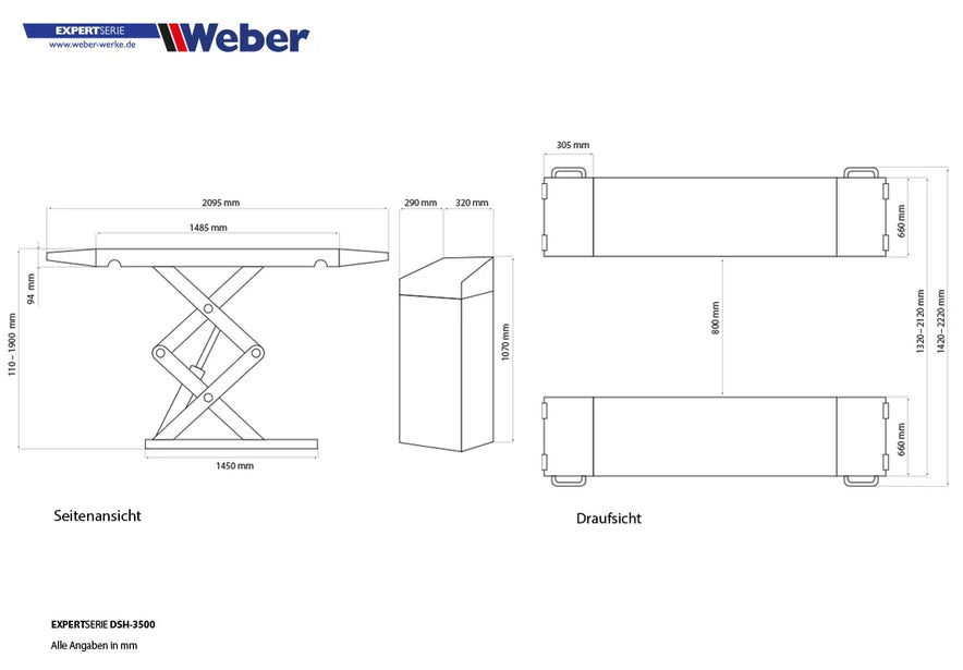 Doppel Scherenhebebühne Weber Expert Serie DSH-3500