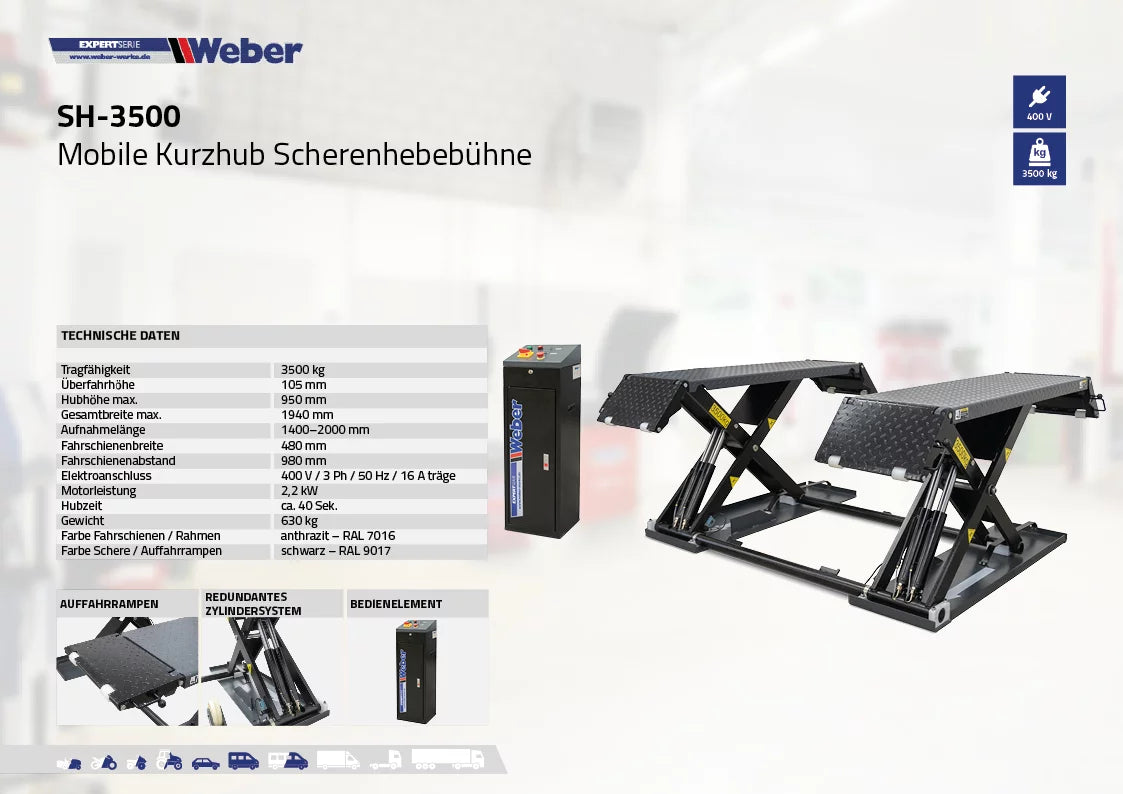 Mobile Kurzhub Scherenhebebühne Weber Expert Serie SH-3500