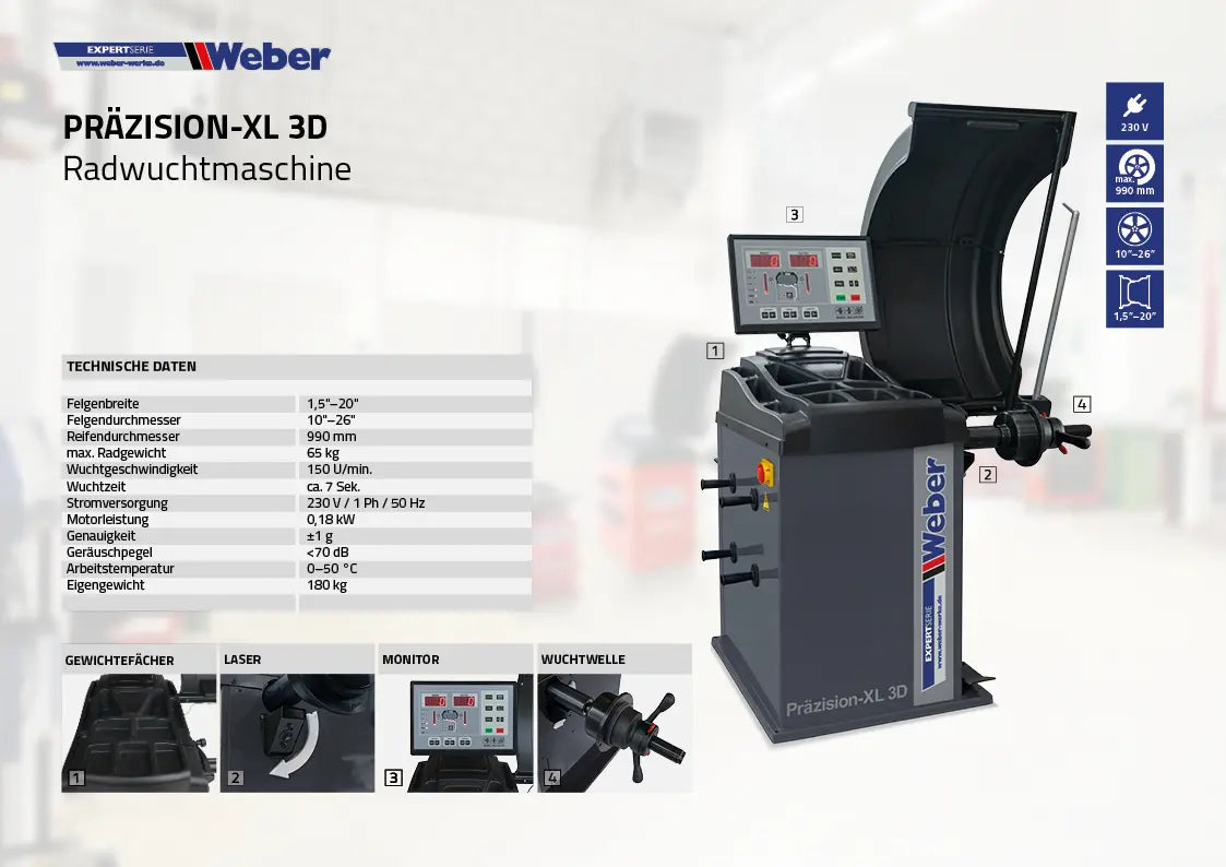 PKW Reifenmontiermaschine STM-122 und Radwuchtmaschine Präzision-XL 3D inkl. Hilfsmontagearm rechts und Werkstattwagen 230-teilig GRATIS