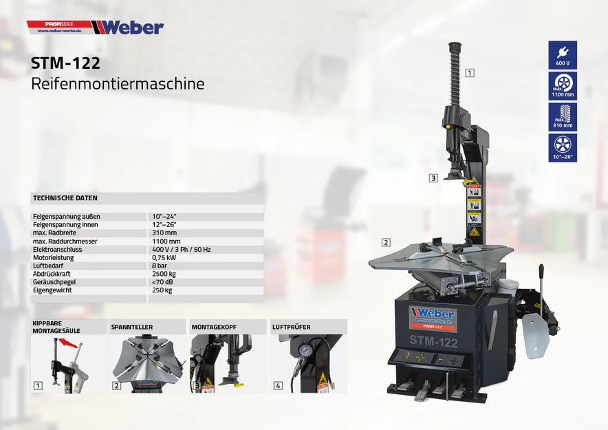 PKW Reifenmontiermaschine STM-122 und Radwuchtmaschine STW-202 inkl. Hilfsmontagearm rechts