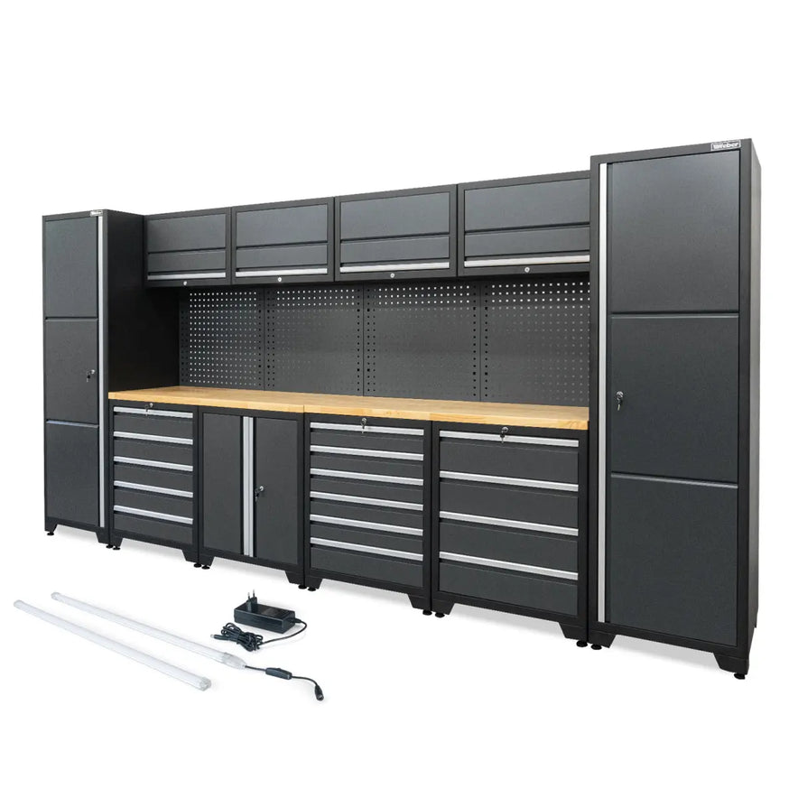 Professionelles Werkstatt Schranksystem Serie 610 16-teilig inkl. LED-Beleuchtungsset