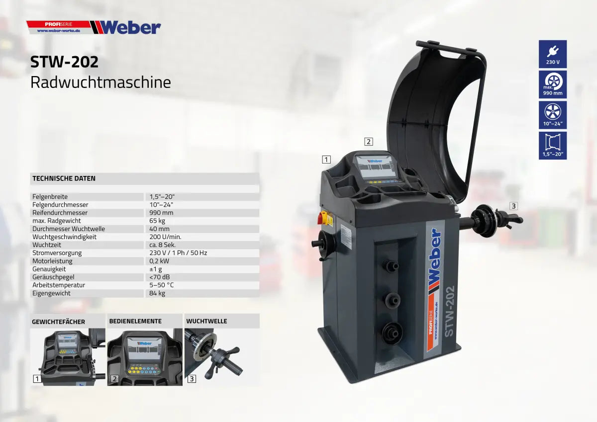 PKW Reifenmontiermaschine STM-102 und Radwuchtmaschine STW-202 inkl. Hilfsmontagearm rechts und Werkstattkompressor 50 l GRATIS