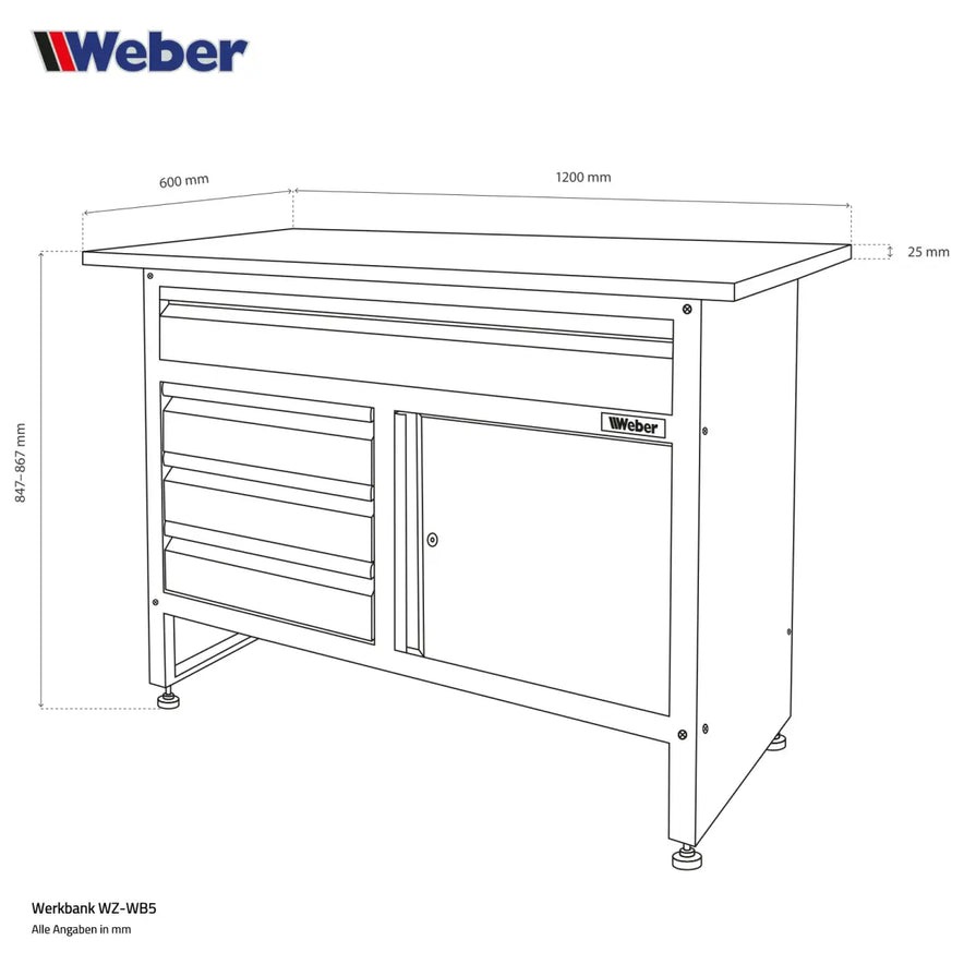 Werkbank mit 120 x 60 cm Holzarbeitsplatte